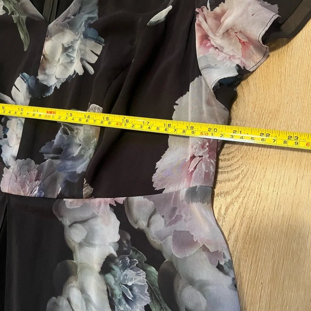 Adriana Papell Floral Black Jumpsuit with sheer attached skirt 18W